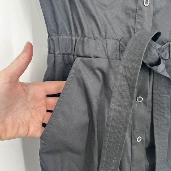 Laundry Women's Midi Shirt Dress Tie Waist Snap Button Pockets Black Size 0 - Picture 4 of 11